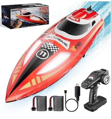 TOPCHOIC RC River Patrol Boat for Adults and Kids Remote Control Boat with Cruise Control Self Righting LED Light One Key Demo Fast Speed Racing Sailboat 30 Plus KPH 2 Batteries 60Min