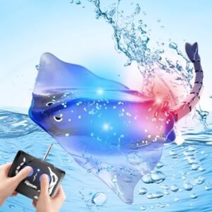 ASOBI Remote Control Boat, 2.4Ghz RC Boat Stingray Robot Fish Toy with LED Lights for Lake Swimming Pool Bathroom Summer Toys for 4 5 6+ Year Old Boys and Girls Christmas Birthday Gifts