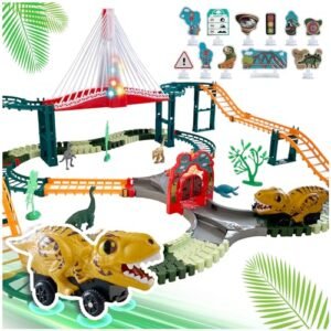 ELEGCOV 1 4 Scale RC Sprint Car Dinosaur World Road Race Toy Set with 6 Dinosaurs and 1 Dinosaur Car 167PCS for Kids Ages 2 3 4 5 6