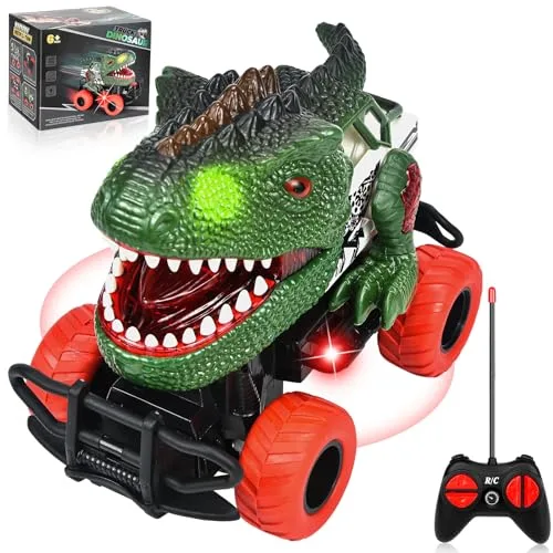 Psycho RC Car Dinosaur Remote Control Toy for Kids Ages 3 12 Green Dino Truck with 200ft Range