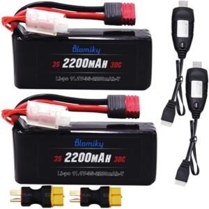 Blomiky 2 Pack 11.1V 3S 2200mAh 30C Shorty Li PO Rechargeable Battery for Nitro Powered RC Semi Trucks