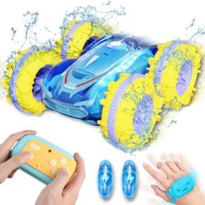 SUNJOM Sopwith Camel RC Plans Water and Land Amphibious Gesture Remote Control 4WD Toy Stunt Car Boat with 360 Rotating LED Light IP67 Waterproof for Kids Ages 3 to 12 Blue