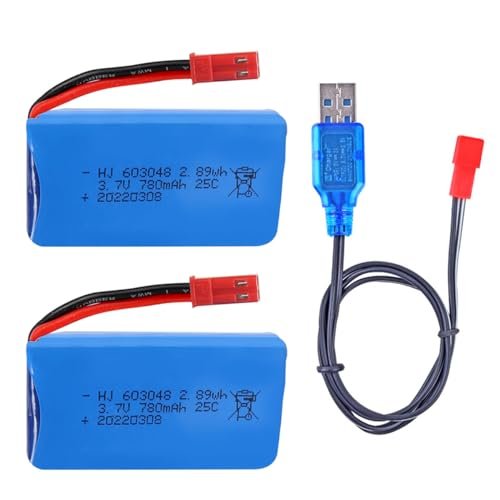 Itexkun 2 Pcs 3.7v 780mah jst 25C Li -po Battery with 3.7v jst USB Charger Fits for WLtoys V686 V626 V636 Q222 RC Drone Spare Parts
