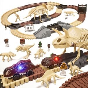 OR OR TU 2024 New RC Car Releases Dinosaur Toys Race Track 188 PCS Dinosaur Train Set with Light Up Dinosaur Cars for Kids