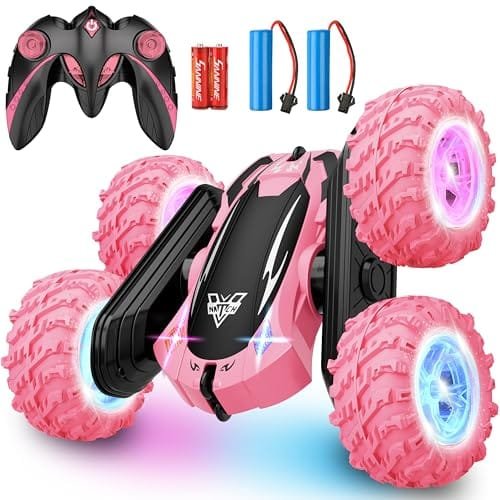 2.4GHz RC Stunt Car Pink Off Road Remote Control Cars for Kids with LED Lights and 360° Rotation Ideal Gift for Ages 3 to 12