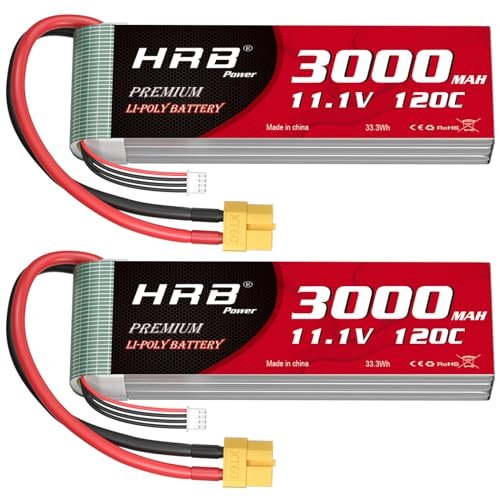 HRB 3S Lipo Battery XT60 3000mAh 120C 11.1V RC Lipo Battery 2packs Compatible with RC Willey Furniture Hours