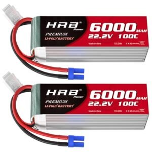 HRB 2pcs 6S 6000mAh 100C Lipo Battery EC5 22.2V for RC Helicopter Airplane Car Boat Truck