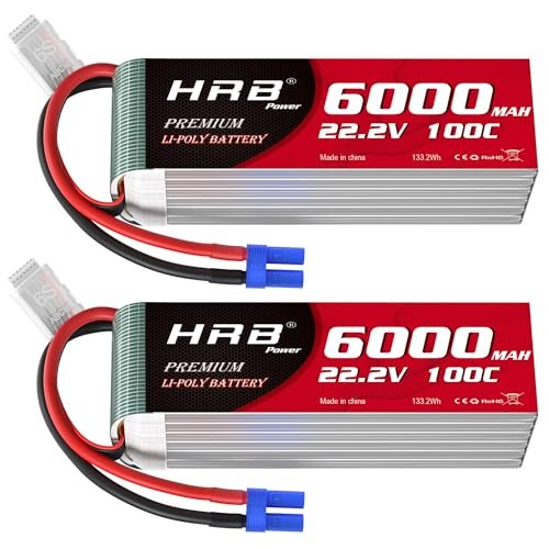 HRB 2pcs 6S 6000mAh 100C Lipo Battery EC5 22.2V for RC Helicopter Airplane Car Boat Truck