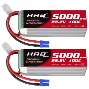 HRB 2pcs 6S 5000mAh 100C EC5 Lipo Battery Soft Case 22.2V RC Lipo Battery for Mud Truck RC Helicopter Quadcopter Airplane Car Truck