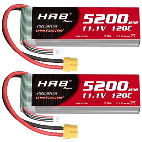 HRB 3S 5200mAh 120C XT60 Lipo Battery 11.1V for RC Willey Lawn Mower Airplane Car Boat Truck 2packs