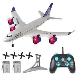 XMFLFH HSD 747 RC Plane Electric Three Channel Fixed Wing EPP Foam Drone with LED Lights and Dual Battery for Beginners
