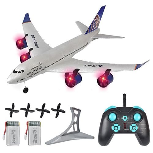 XMFLFH HSD 747 RC Plane Electric Three Channel Fixed Wing EPP Foam Drone with LED Lights and Dual Battery for Beginners