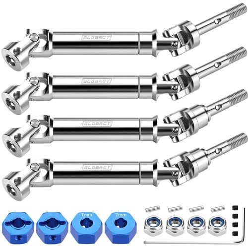 GLOBACT 12mm RC Truck Wheels Stainless Steel Drive Shaft Set for Traxxas Slash 4X4 Rustler 4X4 Stampede 4X4 Hoss 4X4 Upgrade Parts 4Pcs