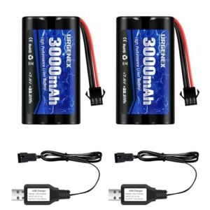 URGENEX 2S RC Battery 3000mAh 7.4V Li ion Battery with SM3P Plug for Jambo RC Truck and Other RC Toys