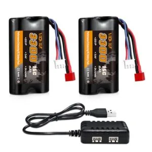 VICMILE 7.4V 3300mAh Li ion RC Truck Charger Battery with Dean Style T Plug for WLtoys 1/10 1/12 1/16 Scale Trucks