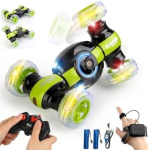 HTURCCOP Remote Control Car, RC Stunt Car Invincible 360°Rolling Twister with Colorful Lights & Music Switch, Rechargeable Remote Control Car for Boys and Girls (Green)