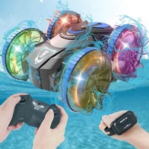 Amphibious Remote Control Car Boat RC Stunt Vehicle with LED Lights for Kids Ages 3 to 12
