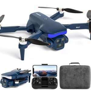 K417 RC Trucks with Cameras 1080P HD Blue LED Lights AI Drones 90° Electric Adjustable Dual Camera FPV Transmission Remote Control Quadcopter Altitude Hold Carry Case