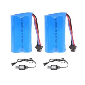 Pinsinholy 2S Li-ion Battery 7.4V 2000mAh 15C with SM-3P Plug Rechargeable High Capacity Batteries Fit for RC Cars RC Truck RC Boat with 2 USB Charger