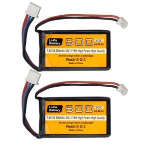 2PCS 7.4V 500mAh 30C PH2.0 Plug Lipo Battery Suitable for AX24 SCX24 RC Vehicle Compatible with Most 1/10, 1/16, 1/18, 1/24 Proportional RC Vehicles and Trucks