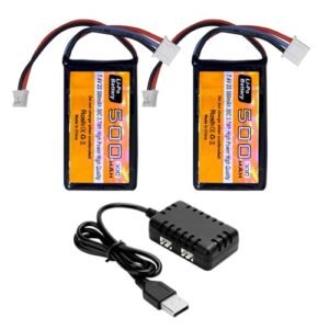 MOONZON 2PCS 7.4V 500mAh 30C PH2.0 Plug Lipo Battery with 2 in 1 Charger for AX24 SCX24 RC Vehicles Perfect for RC Willey Home Theater Seating Enthusiasts