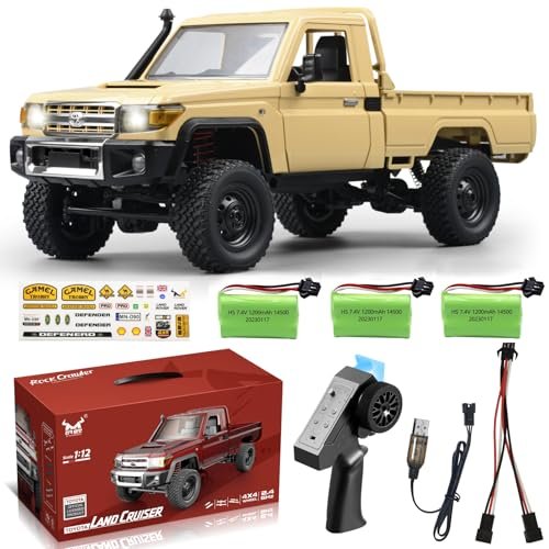 LEOSO 1/12 RC Crawler MN82 RC Truck Indonesia 4x4 Rock Crawler with 3 Upgraded 1200mah Batteries 2 4GHz Remote Control 4WD Off Road Pick up Truck RTR 280 Strong Magnetic Motor