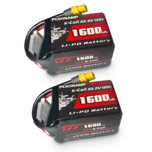 PCEONAMP 6S Lipo Battery 1600mAh 22.2V 120C with XT60 Plug Rechargeable High Capacity RC Drone Battery Soft Case Fit for RC FPV RC Racing Drone Quadcopter