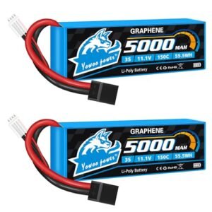 Yowoo 2 Pack 3S Lipo Battery 5000mAh 150C 11.1V Graphene Lipo Battery with TR Plug Connector for RC Truck Accident Prevention and High Performance RC Vehicles