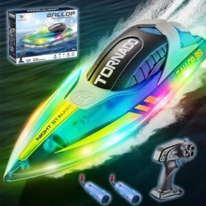 H SPACE Pace RC Boat 15KMH 2.4G Remote Control Boat with LED Lights Rechargeable Batteries for Kids and Adults