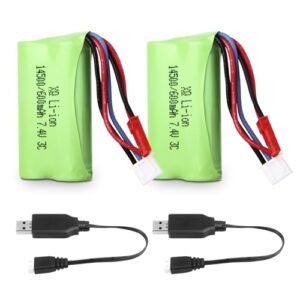 JM X2 JM X5 7.4V Li ion Battery 600mAh 2 Pack Rechargeable Lithium Battery with JST Plug and USB Charger Cable for Gel Easter Toys