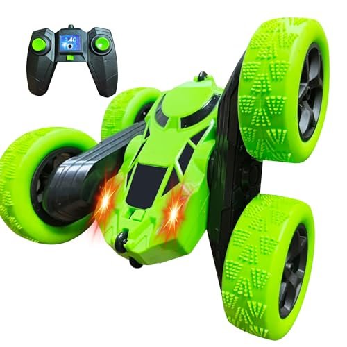 Veilxty Best RC Nitro Fuel Remote Control Car Stunt RC Cars 2.4 GHz 4WD Off Road Double Sided Driving 360 Degree Flips Rotating Green