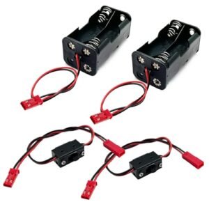 2Set On/Off Power Switch Battery Receiver & 4 Cell AA Battery Container Case Holder Pack Box with JST Plug Compatible with HSP Redcat Axial Traxxas 1/8 1/10 1/16 RC Power Car Crawler Truck