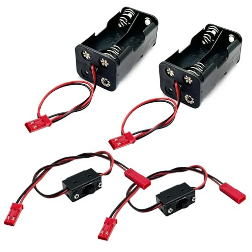 2Set On/Off Power Switch Battery Receiver & 4 Cell AA Battery Container Case Holder Pack Box with JST Plug Compatible with HSP Redcat Axial Traxxas 1/8 1/10 1/16 RC Power Car Crawler Truck