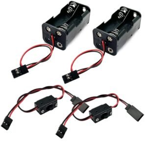 Keliwow RC Truck 2Set On Off Power Switch Battery Receiver and 4 Cell AA Battery Container Case Holder Pack Box with JR Plug for HSP Redcat Axial Traxxas 1 8 1 10 1 16 Scale Models