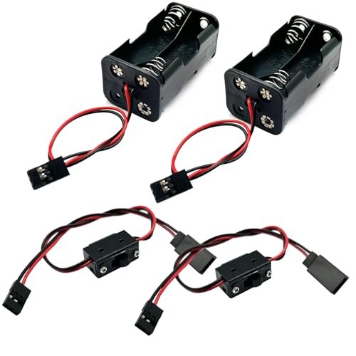 Keliwow RC Truck 2Set On Off Power Switch Battery Receiver and 4 Cell AA Battery Container Case Holder Pack Box with JR Plug for HSP Redcat Axial Traxxas 1 8 1 10 1 16 Scale Models