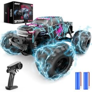 DEERC Remo 1/16 RC Monster Truck Glowing Spider Remote Control Car with 2 Rechargeable Batteries for 40 Min Play All Terrain Off Road Toy for Kids Age 4 12
