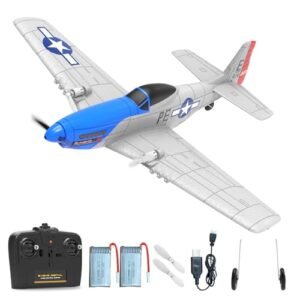 VOLANTEXRC P51D Mustang RC Plane RTF with Gyro Stabilization 2.4Ghz 2CH Remote Control Airplane Easy to Fly for Beginners Outdoor Hobby WWII Toy for Kids Adults Blue rc mustang body