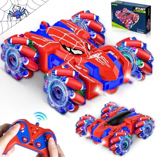 SpiderX Cool RC Cars Drift Rechargeable Remote Control Toy Car with LED Lights 2.4Ghz 360 Rotating 4WD Off Road Race Car for Boys