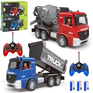 AISYAH RC Truck Tipper and Mixer Toy Set with Lights Sounds Rechargeable Batteries for Kids
