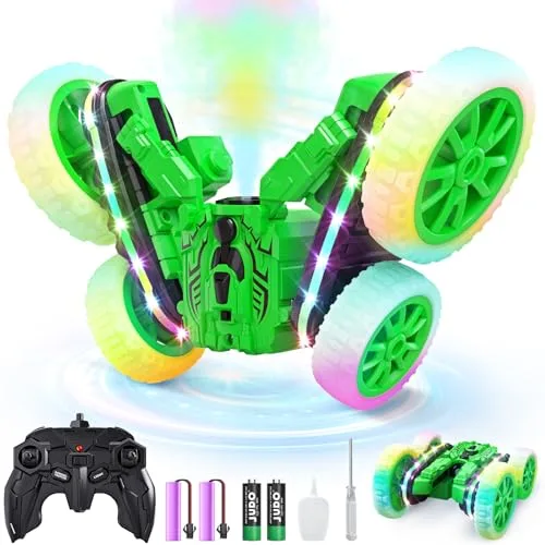 Jimdella Best RC Gas Powered Cars 4WD Stunt Remote Control Toy with LED Lights and Spray Function for Kids Ages 4 12 Green