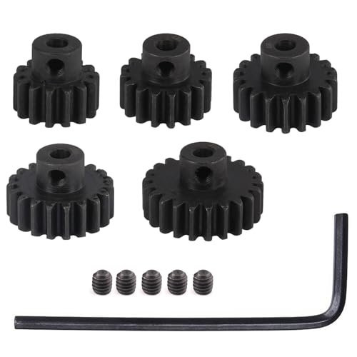 0.8M Hardened Steel Pinion Gear Set 1/8 inch 3.175mm Hole 14T 16T 18T 20T 22T with Hex Key for RC Brushless Brush Motor RC Car Upgrade(Compatible with 0.8 Metric Pitch)