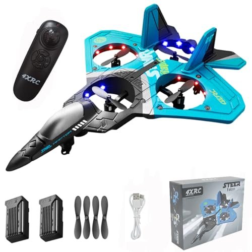 AGWIM V17 Jet Fighter Stunt RC Plane 2.4GHz EVA Remote Control Airplane with 2 Batteries for Kids Boys Birthday Gifts Blue