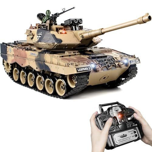 Supdex 1:18 RC Tank with RC Airplane Sound 2.4Ghz Remote Control Model Toy for Adults and Kids Military Army Vehicle That Shoots BBS and Water Bombs