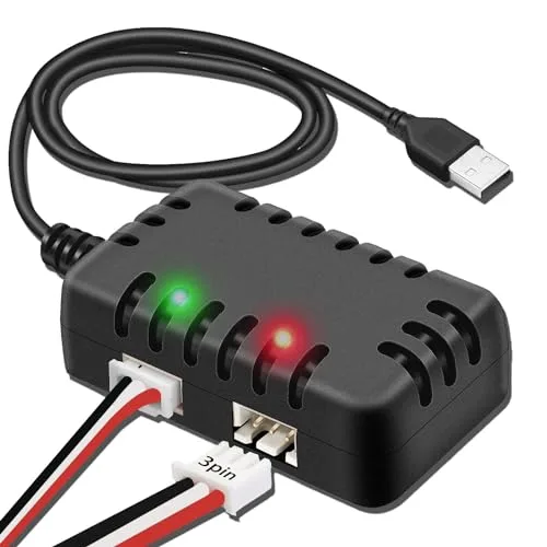 Tosiicop 7.4V Lipo Battery Charger RC Airplane Charger with USB Cable and XH 3P Plug for 2S Batteries