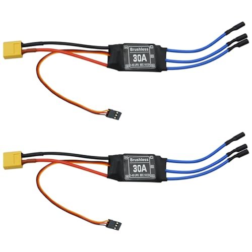 HobbyPower 30A Brushless RC Helicopter Motor Controller 2 Pack ESC Speed Controller with XT60 and 3.5mm Bullet Plugs
