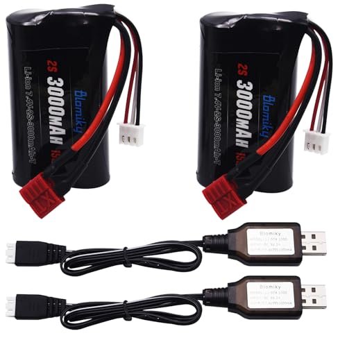 Blomiky 7.4V 3000mAh Li ion Rechargeable Battery with T Plug for Wedico RC Trucks and 1/10 1/12 1/14 Scale Models