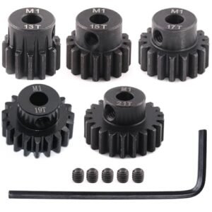 5pcs Mod 1 Pinion Gear Set Hardened Steel 13T 15T 17T 19T 21T for 5mm RC Motor Shaft M1 Pitch Gears Compatible with RC Losi Truck and Other Brands