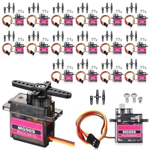 Hanaive 16 Pcs Mini MG90s 9g Micro Servo Motor Kit for Mini RC Drift Car Robot Helicopter Airplane Boat Control