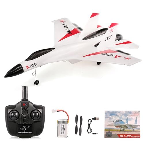 Hylukon WLtoys SU27 RC Plane 2.4 GHZ 4 Channels Foam Fighter Jet with Colorful Lights and Automatic Balance Gyro for Adults and Kids