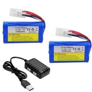 Fytoo 2PCS 2S 7.4V 1500mAh Li ion Battery with 2 in 1 Charger for RC NQD Tear Into Jet Boat and Other Remote Control Boats